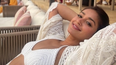 Ileana D'Cruz earlier dropped some beautiful photos of herself enjoying her beach holiday in the Maldives in a crochet white swimsuit. (Instagram/@ileana_official)
