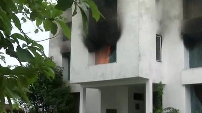 Vanatara resort in Rishikesh, Uttarakhand set on fire by locals. (ANI) Vanatara resort in Rishikesh, Uttarakhand set on fire by locals. (ANI)