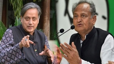 Congress MP Shashi Tharoor and Rajasthan CM Ashok Gehlot. Congress MP Shashi Tharoor and Rajasthan CM Ashok Gehlot.