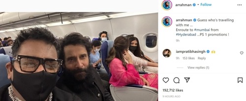 AR Rahman shared a picture with Ponniyin Selvan actors. AR Rahman shared a picture with Ponniyin Selvan actors. 