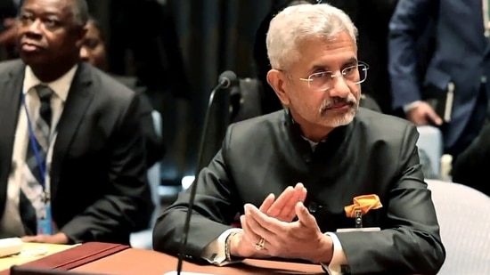 Video grab of External Affairs Minister S Jaishankar attending the UNSC session on Ukraine, in New York on Thursday. (S. Jaishankar Twitter)