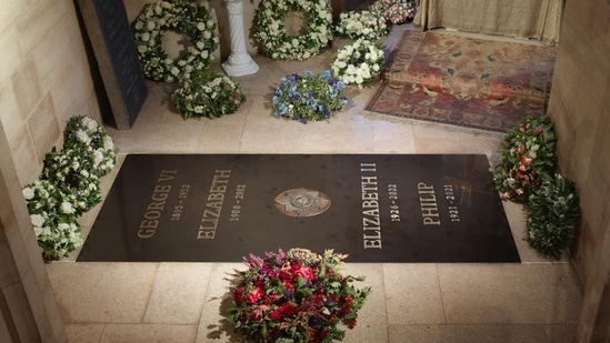 Queen Elizabeth II: A photograph of the ledger stone now installed at the King George VI Memorial Chapel.(Twitter) Queen Elizabeth II: A photograph of the ledger stone now installed at the King George VI Memorial Chapel.(Twitter)