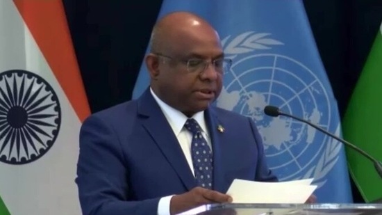 Maldives foreign minister Abdulla Shahid speaks at a special event titled, ‘India@75: Showcasing India UN Partnership in Action. (ANI Twitter) Maldives foreign minister Abdulla Shahid speaks at a special event titled, ‘India@75: Showcasing India UN Partnership in Action. (ANI Twitter)
