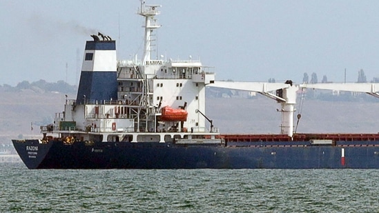 Russia-Ukraine War: Bulk carrier M/V Razoni, carrying a cargo of 26,000 tonnes of corn, leaves Ukraine's port of Odessa.(AFP)