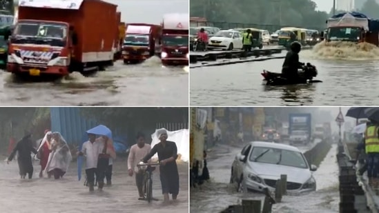 Visuals of waterlogging from different parts of Gurugram shared by news agencies.