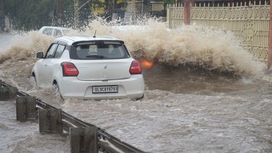 A waterlogged stretch in Gurugram. (Photo by Parveen Kumar/Hindustan Times)