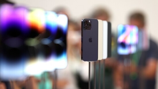 New iPhone 14 Pros are displayed during an Apple special event on September &nbsp;in Cupertino, California.&nbsp;(AFP)