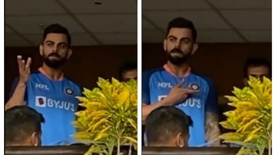 Virat Kohli pointed toward his India logo when crowd broke into ‘RCB RCB’ chants in Nagpur Virat Kohli pointed toward his India logo when crowd broke into ‘RCB RCB’ chants in Nagpur