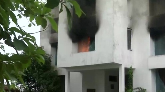 Vanatara resort in Rishikesh, Uttarakhand set on fire by locals.(ANI)