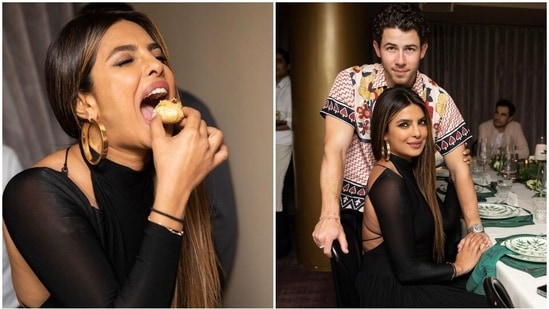 Priyanka Chopra in a backless dress with Nick Jonas.&nbsp;(Instagram)