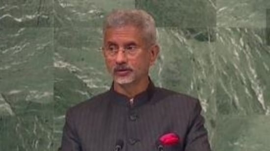 External affairs minister S Jaishankar addresses the UN General Assembly session on Saturday.&nbsp;