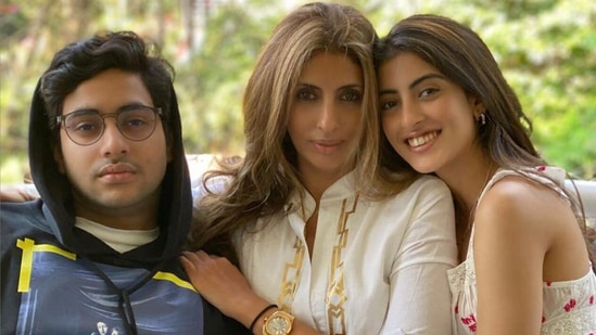 &nbsp;Shweta Bachchan with son Agastya Nanda and daughter Navya Naveli Nanda.