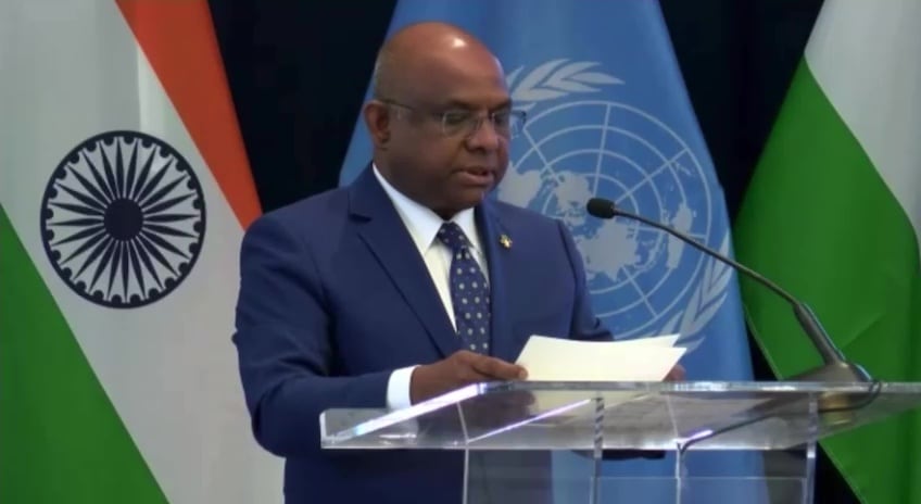 Maldives foreign minister Abdulla Shahid speaks at a special event titled, ‘India@75: Showcasing India UN Partnership in Action. (ANI Twitter) Maldives foreign minister Abdulla Shahid speaks at a special event titled, ‘India@75: Showcasing India UN Partnership in Action. (ANI Twitter)