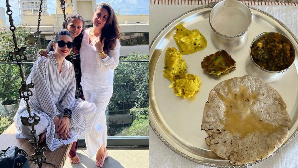 Kareena Kapoor and Karisma Kapoor with nutritionist Rujuta Diwekar. Karisma shared a glimpse of their Maharashtrian meal.