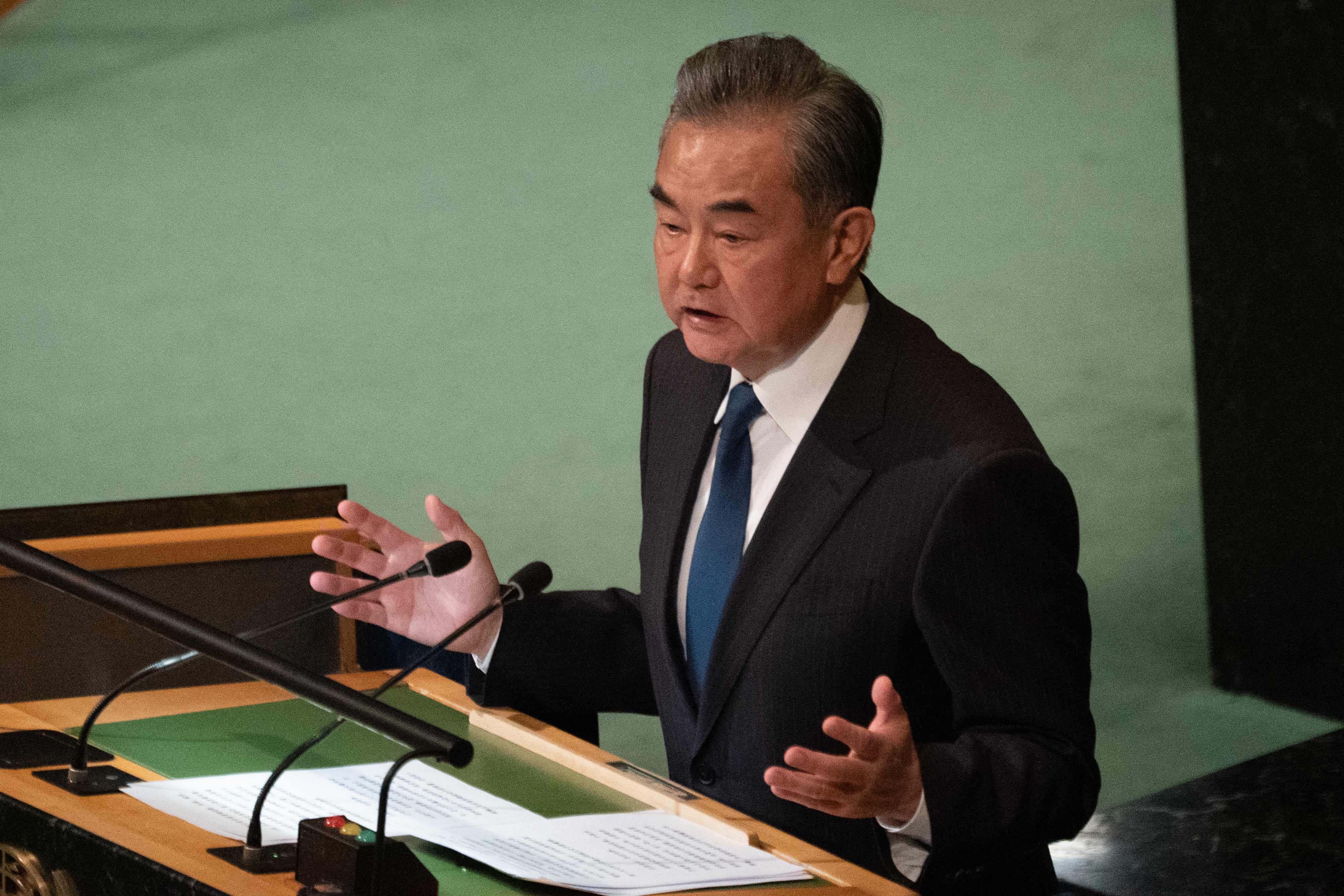 Chinese foreign minister Wang Yi addresses the 77th session of the United Nations General Assembly at UN headquarters in New York City. (AFP) Chinese foreign minister Wang Yi addresses the 77th session of the United Nations General Assembly at UN headquarters in New York City. (AFP)