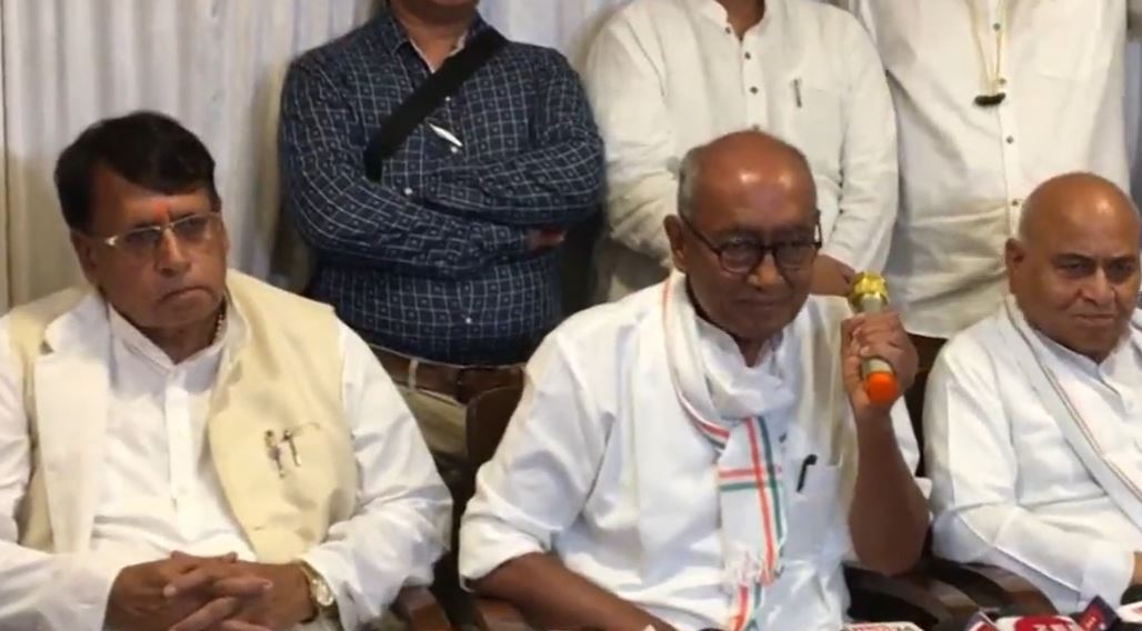 Congress MP Digvijaya Singh speaks at an event in Gwalior. (ANI Twitter)&nbsp;