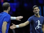 Britain's Andy Murray, left, and Serbia's Novak Djokovic attend a training session ahead of the Laver Cup tennis tournament at the O2 in London(AP) Britain's Andy Murray, left, and Serbia's Novak Djokovic attend a training session ahead of the Laver Cup tennis tournament at the O2 in London(AP)