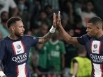 PSG's players Neymar, left, and Kylian Mbappe, celebrate after Mbappe scores the second goal during the group H Champions League match (AP) PSG's players Neymar, left, and Kylian Mbappe, celebrate after Mbappe scores the second goal during the group H Champions League match (AP)