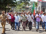 PFI activists hold a rally in protest against the nationwide arrest of its leaders by NIA and ED.(PTI) PFI activists hold a rally in protest against the nationwide arrest of its leaders by NIA and ED.(PTI)