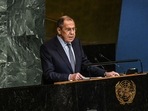  Russian Foreign Minister Sergey Lavrov gives a speech during the 77th session of the United Nations General Assembly (UNGA) at UN headquarters on September 24 in New York City. Russian Foreign Minister Sergey Lavrov gives a speech during the 77th session of the United Nations General Assembly (UNGA) at UN headquarters on September 24 in New York City. 