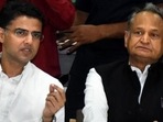 Rajasthan chief minister Ashok Gehlot (right) with former deputy chief minister Sachin Pilot (left).&nbsp;(PTI file photo)
