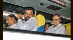 Congress MLAs on their way to speaker CP Joshi’s residence in Jaipur on Sunday. (PTI) Congress MLAs on their way to speaker CP Joshi’s residence in Jaipur on Sunday. (PTI)