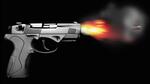 Pistol firing with bullet fire and smoke isolated on black side view (Getty Images/iStockphoto) Pistol firing with bullet fire and smoke isolated on black side view (Getty Images/iStockphoto)