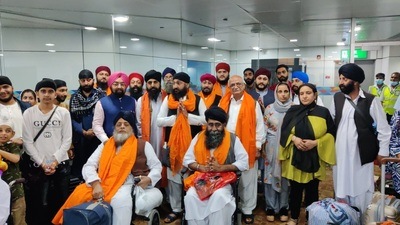 Rajya Sabha MP Vikramjit Singh Sahney along with refugees in New Delhi. (Courtesy: Twitter) Rajya Sabha MP Vikramjit Singh Sahney along with refugees in New Delhi. (Courtesy: Twitter)