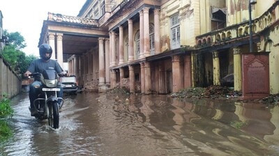 Water-logging outside Roshanuddaula Kothi in Lucknow after rain. (HT)
