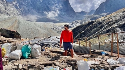 Healing Himalayas Foundation Founder Pradeep Sangwan. The foundation works to clear the Himalayas of the waste left behind by tourists. (PTI) Healing Himalayas Foundation Founder Pradeep Sangwan. The foundation works to clear the Himalayas of the waste left behind by tourists. (PTI)