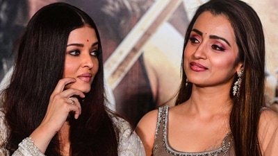 Aishwarya Rai with Trisha Krishnan at the promotional event for Ponniyin Selvan I in Mumbai. The two play arch rivals in the film: Aishwarya is in the role of Nandini and Trisha plays Kundavai. (AFP) (AFP) Aishwarya Rai with Trisha Krishnan at the promotional event for Ponniyin Selvan I in Mumbai. The two play arch rivals in the film: Aishwarya is in the role of Nandini and Trisha plays Kundavai. (AFP) (AFP)