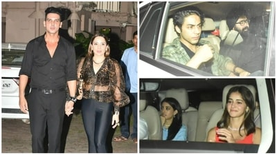 Zayed Khan wife wife, Aryan Khan, Navya Naveli Nanda and Ananya Panday at Chunky Panday's birthday party on Saturday. (Varinder Chawla) Zayed Khan wife wife, Aryan Khan, Navya Naveli Nanda and Ananya Panday at Chunky Panday's birthday party on Saturday. (Varinder Chawla)