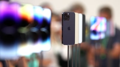 New iPhone 14 Pros are displayed during an Apple special event on September in Cupertino, California. (AFP) New iPhone 14 Pros are displayed during an Apple special event on September in Cupertino, California. (AFP)