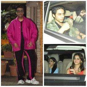 Karan Johar, Aryan Khan, Navya Naveli Nanda and Ananya Panday at Chunky Panday's birthday bash. (Varinder Chawla) Karan Johar, Aryan Khan, Navya Naveli Nanda and Ananya Panday at Chunky Panday's birthday bash. (Varinder Chawla)