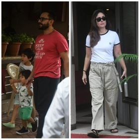 Saif Ali Khan with Taimur and Jehangir; Kareena Kapoor spotted on Sunday. (Varinder Chawla)