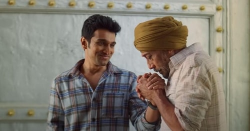 Jackie Shroff and Pratik Gandhi in a still from Atithi Bhooto Bhava.