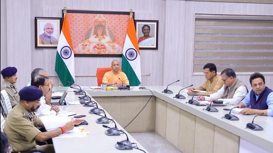 Uttar Pradesh chief minister Yogi Adityanath chairs a meeting on the law and order situation in Uttar Pradesh. (SOURCED IMAGE)