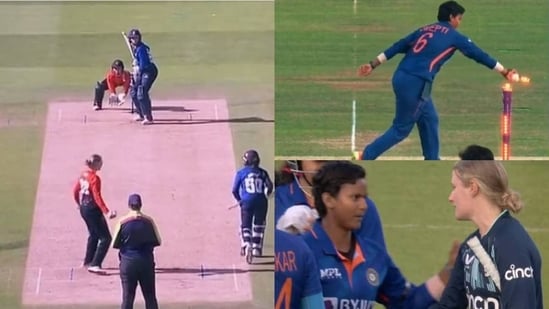 Less than 24 hours after being dismissed by Deepti Sharma, England's Charlotte Dean tries to run out non-striker