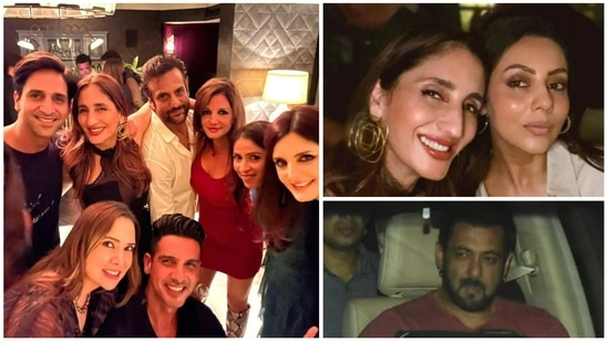 Sussanne Khan with family, Gauri Khan with Farah Khan Ali and Salman Khan at Chunky Panday's birthday bash.&nbsp;