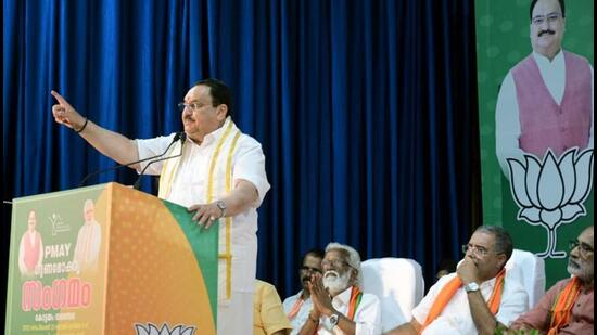 Addressing a meeting in Kottayam, BJP president JP Nadda came down heavily on the Left Front government. (ANI) Addressing a meeting in Kottayam, BJP president JP Nadda came down heavily on the Left Front government. (ANI)