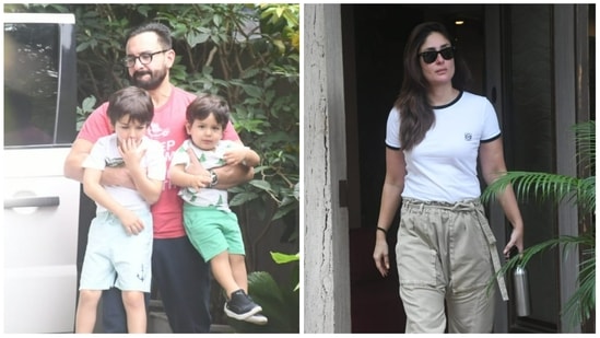 Saif Ali Khan with Taimur, Jehangir and Kareena Kapoor outside their home. (Varinder Chawla) Saif Ali Khan with Taimur, Jehangir and Kareena Kapoor outside their home. (Varinder Chawla)