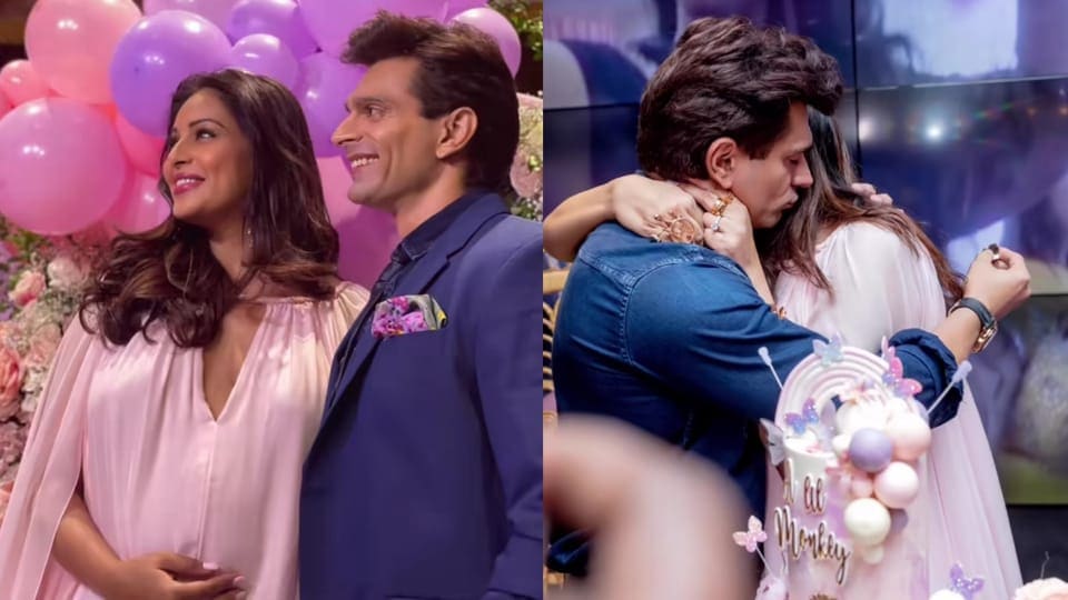 Bipasha Basu and Karan Singh Grover at their baby shower.&nbsp;