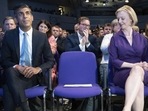 Liz Truss (right) looks across Rishi Sunak at the Queen Elizabeth II Centre in London. (AP file) Liz Truss (right) looks across Rishi Sunak at the Queen Elizabeth II Centre in London. (AP file)