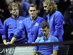 Team Europe's Novak Djokovic, sits, and looks down during a change of ends(AP) Team Europe's Novak Djokovic, sits, and looks down during a change of ends(AP)