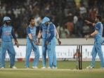 India's wicketkeeper Dinesh Karthik, left, and teammates celebrate after the dismissal of Australia's Steven Smith&nbsp;