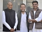 Union minister Bhupender Yadav last night posted a photo of Rahul Gandhi with Rajasthan chief minister Ashok Gehlot and his deputy Sachin pilot.(@byadavbjp) Union minister Bhupender Yadav last night posted a photo of Rahul Gandhi with Rajasthan chief minister Ashok Gehlot and his deputy Sachin pilot.(@byadavbjp)