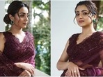 Ponniyin Selvan I actor Trisha Krishnan poses in a burgundy saree. (Instagram) Ponniyin Selvan I actor Trisha Krishnan poses in a burgundy saree. (Instagram)