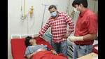 One of the injured tourists undergoing treatment at the zonal hospital in Banjar in Kullu district on Monday. Five tourists died on the spot, while two succumbed to injuries in the hospital. Ten tourists were injured in accident. (Aqil Khan/HT) One of the injured tourists undergoing treatment at the zonal hospital in Banjar in Kullu district on Monday. Five tourists died on the spot, while two succumbed to injuries in the hospital. Ten tourists were injured in accident. (Aqil Khan/HT)