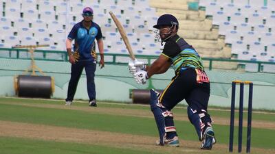 Players in action at the JP Atray Memorial Cricket Tournament. (Sanjeev Sharma/HT)