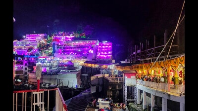 Vaishno Devi Bhawan illuminated on the first day of 'Navratri' festival at Katra in Reasi district on Monday. (PTI) Vaishno Devi Bhawan illuminated on the first day of 'Navratri' festival at Katra in Reasi district on Monday. (PTI)